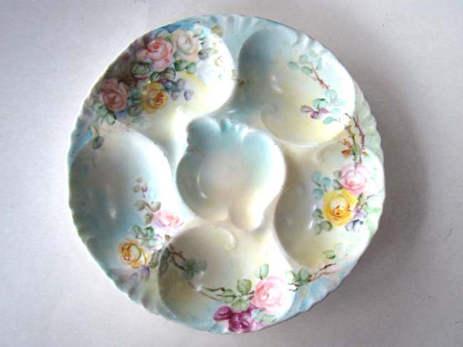 A late 19th century hand painted oyster plate circa 1890